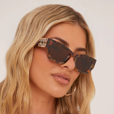 Side Logo Detail Cateye Square Shape Sunglasses In Leopard Print